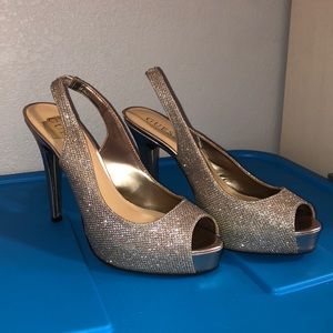 silver high heels